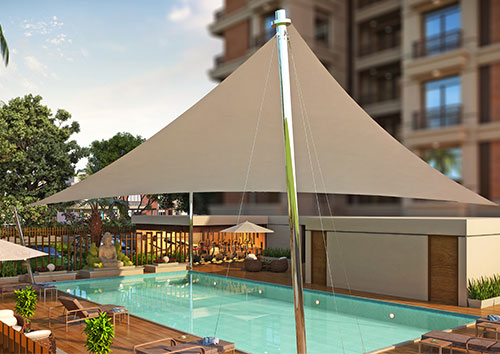 akshar zion Swimming Pool with Partially Covered Tensile Roofififing